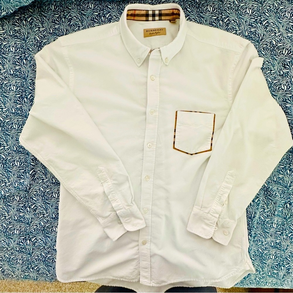 Burberry London Men’s XL Oxford Button Down, Nova check Pocket, Collar, Cuffs